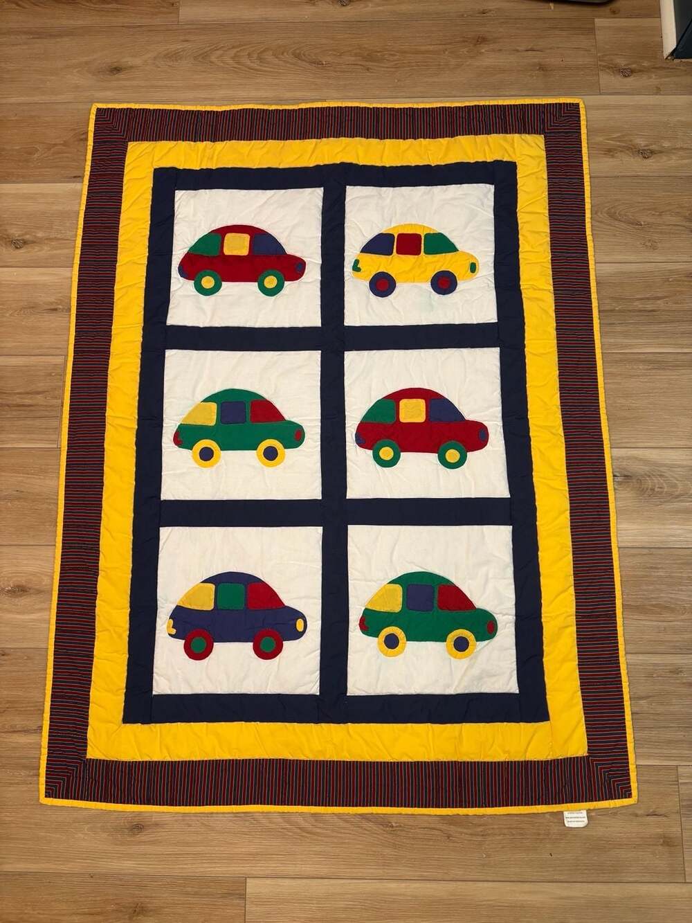 AgapeCraft Handcrafted Appliqué Car Baby Quilt Wall Hanging 38x51